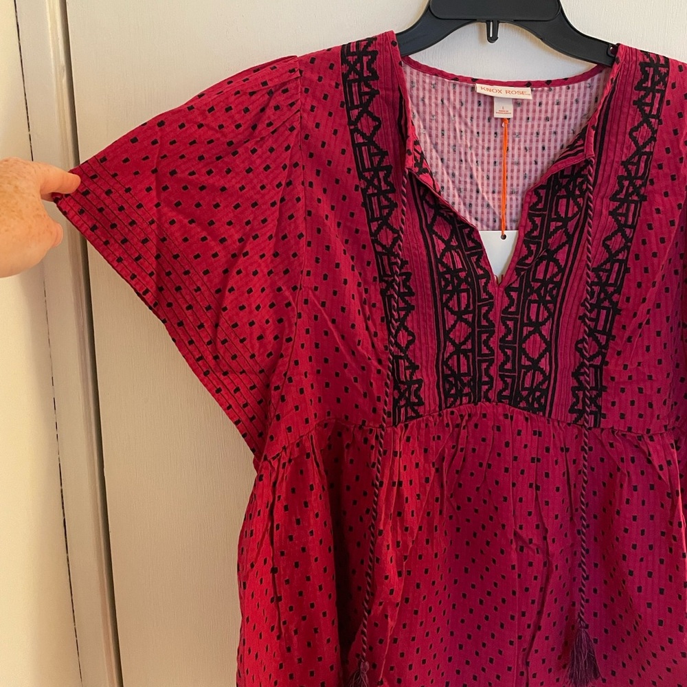 Knox Rose Women's Pink Polka-Dot Peplum Blouse - Picture 3 of 6